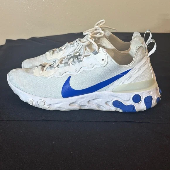 2019 Nike React Element 55 Running Shoes (White/ Royal Blue) Size 11 - Picture 2 of 6